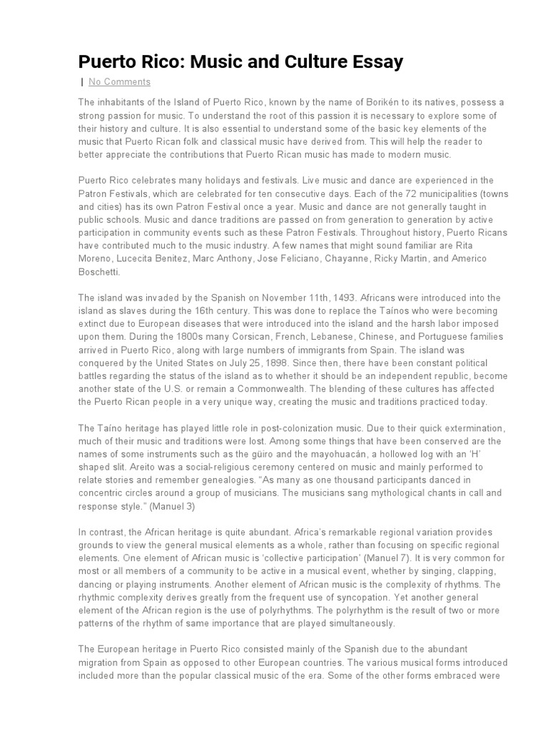 Puerto Rico Music and Culture Essay PDF Performing Arts Latin