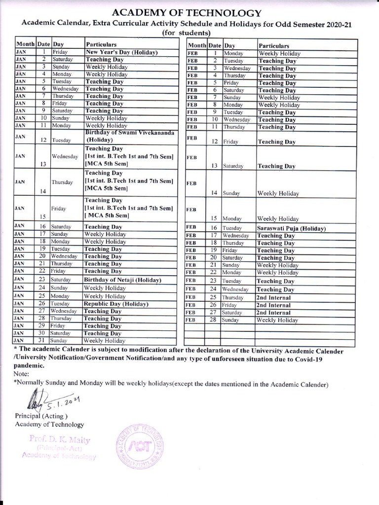 Academic Calendar 2020 21 Students PDF