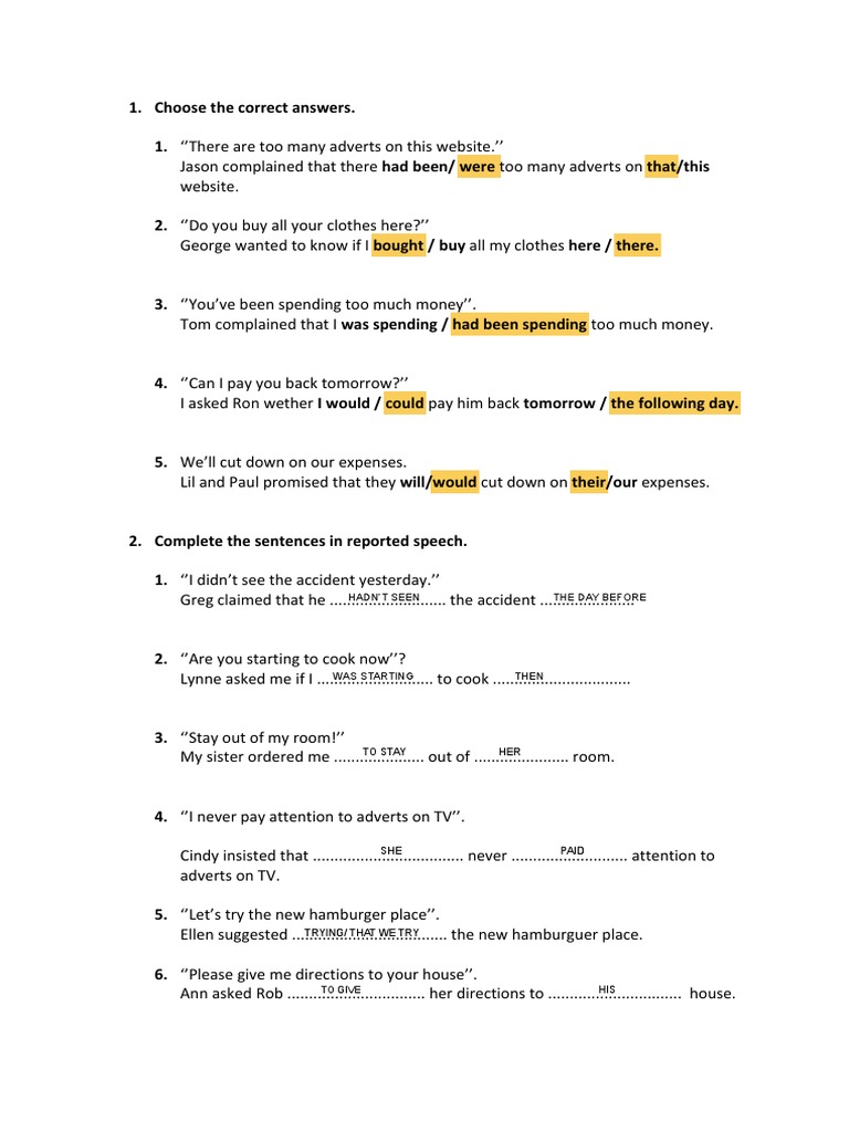 Reporting Verbs Exercises with Answers | PDF | Advertising | Clothing