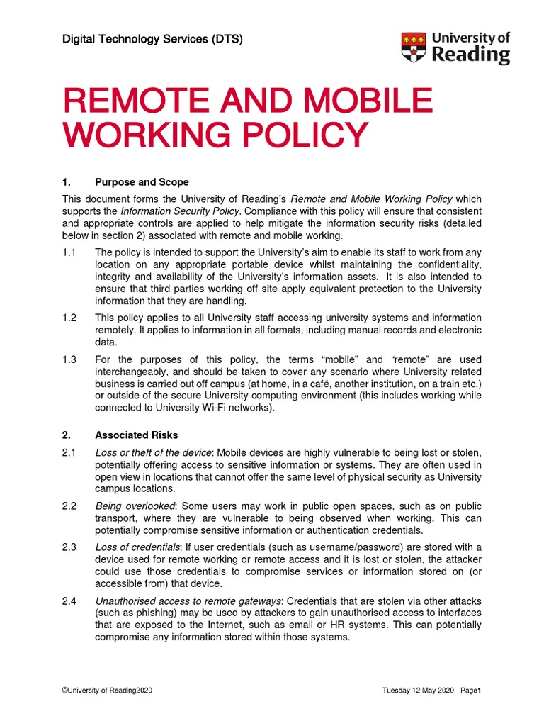 Remote and Mobile Working Policy | PDF | Information Security ...