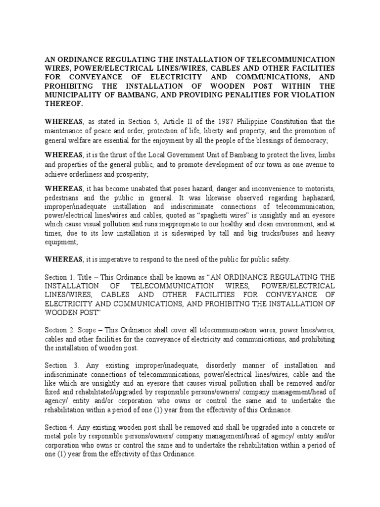An Ordinance Regulating The Installation of Telecommunication Wires ...
