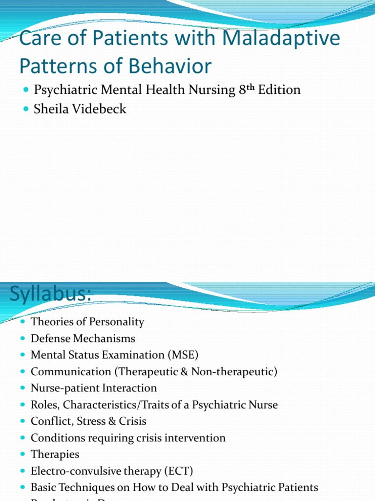 Maladaptive Behavior in Mental Health Nursing | PDF | Mental Disorder | Id
