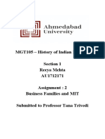 MGT105 - History of Indian Business Section 1 Reeya Mehta AU1712171 Assignment: 2 Business Families and MIT Submitted To Professor Tana Trivedi