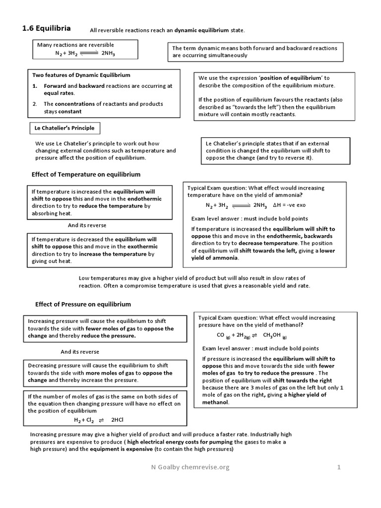 1.6 Revision Guide Equilibria AQA | PDF | Chemical Equilibrium | Mole ...