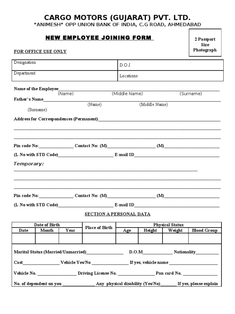New Employee Joining Form Template | PDF | Official Documents ...