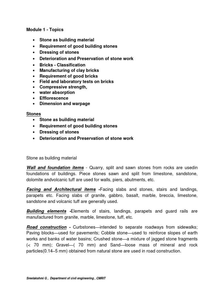Bricks and Stones in Civil Engineering | PDF | Rock (Geology) | Brick