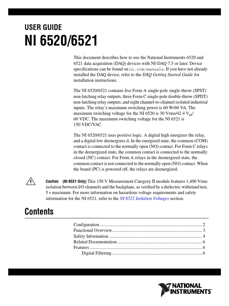 NI 6520/6521 User Guide Overview | PDF | Relay | Switch