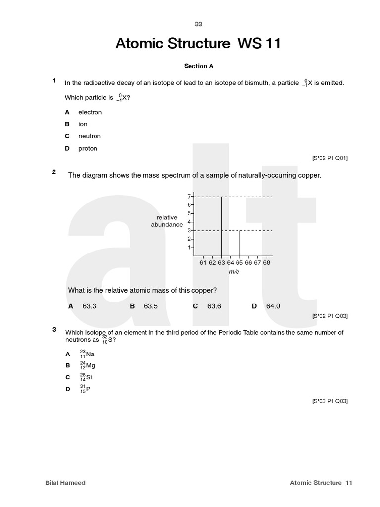 01 Atomic Structures WS | PDF | Isotope | Ion
