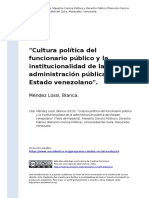 Mendez Lossi, Blanca (2015) - Cultura Politica Del Funcionario Publico y La Institucionalidad de La Administracion Publica Del Estado Vene (..)