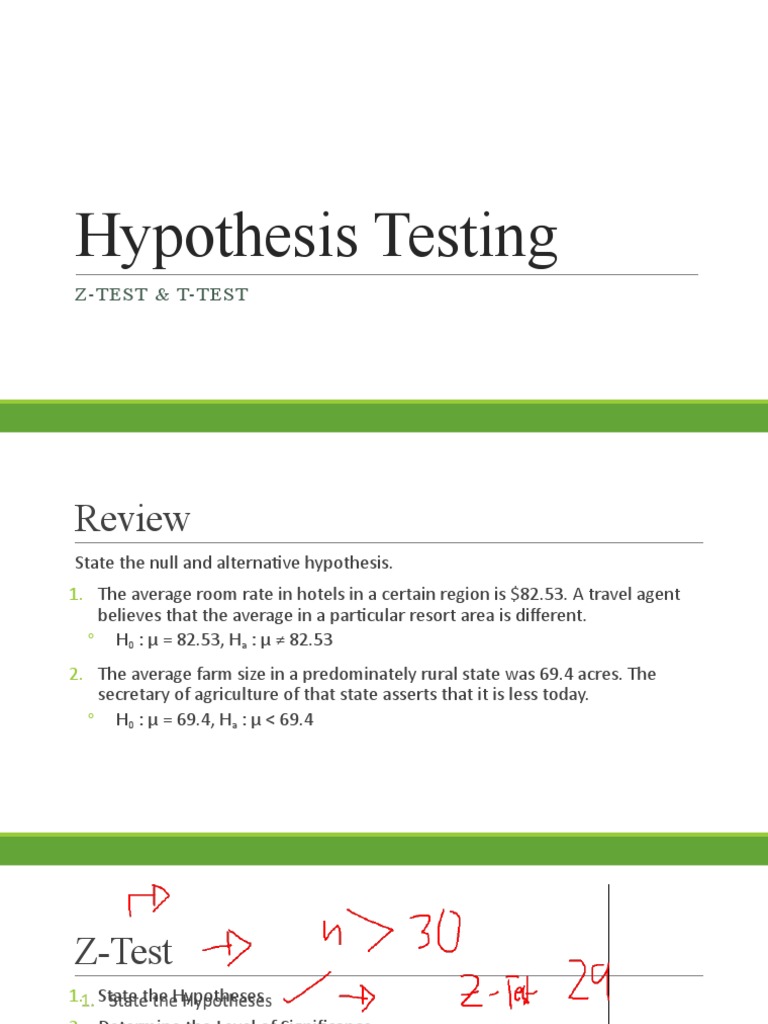 Hypothesis Testing: Z-Test & T-Test Guide | PDF