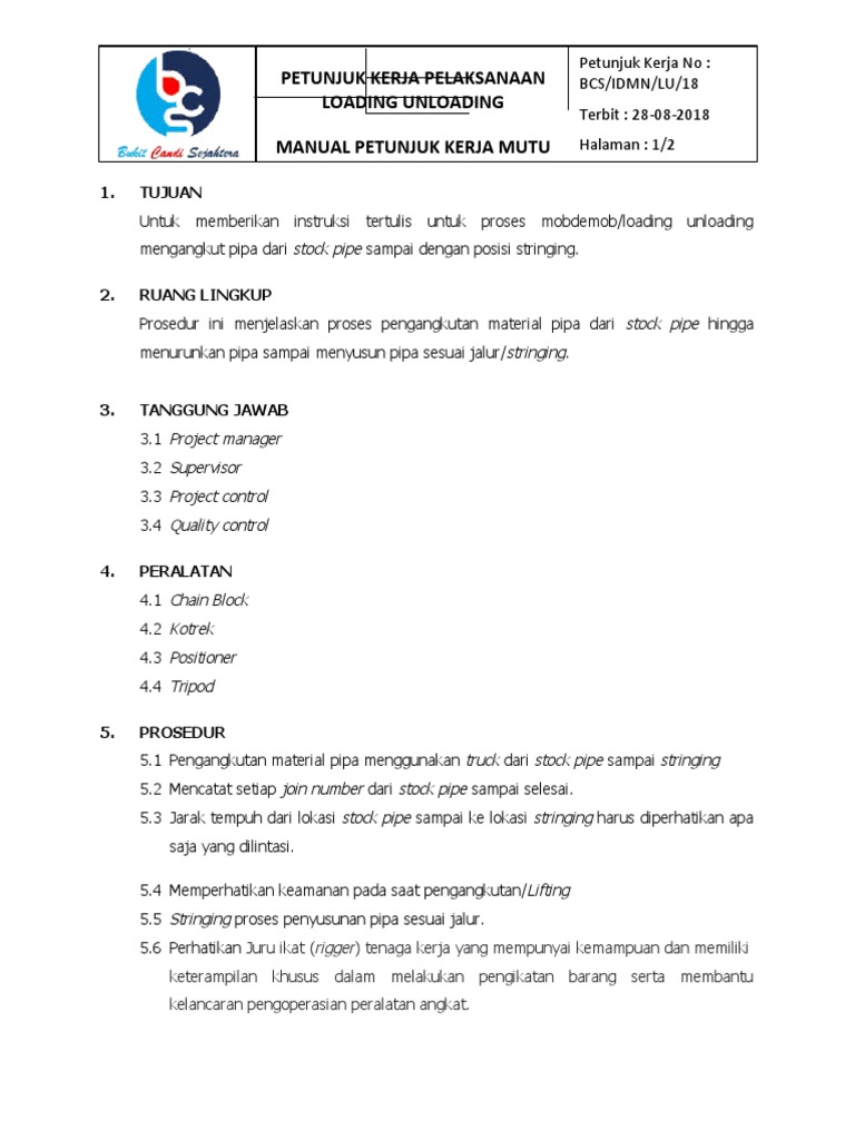 Prosedur Loading Unloading | PDF