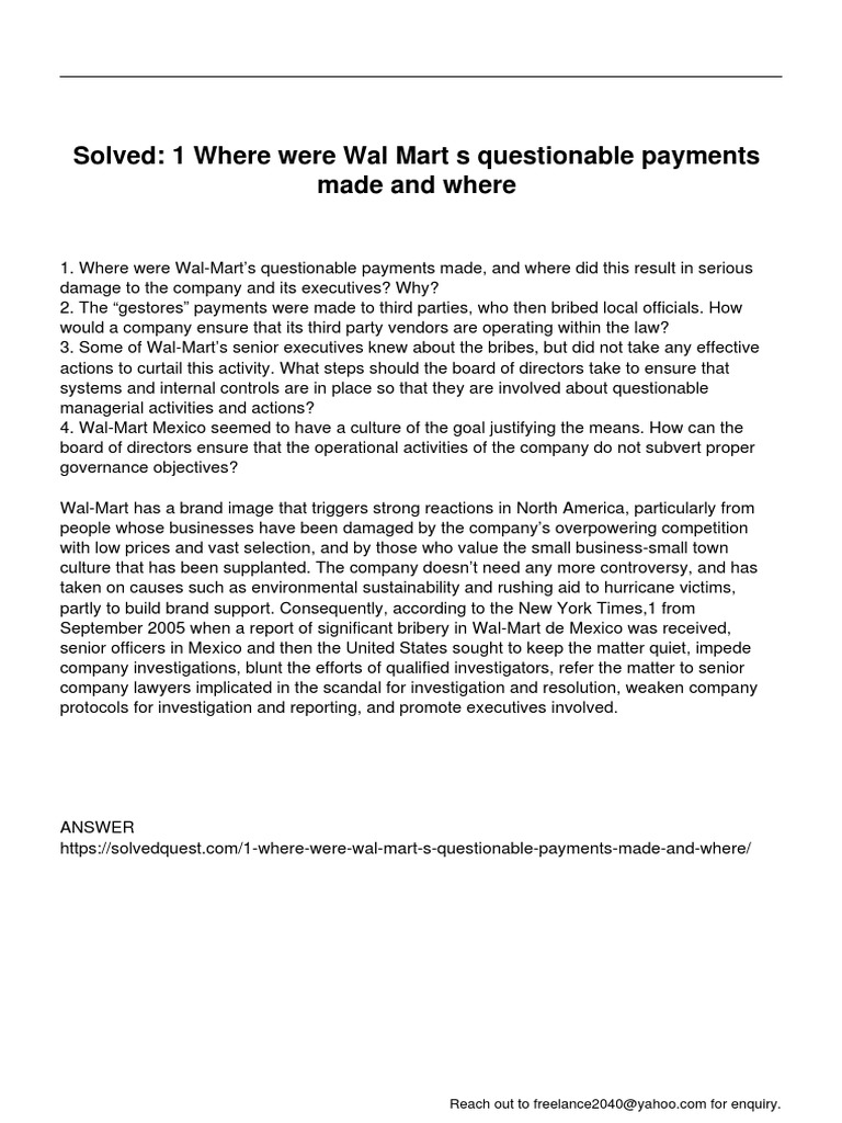 Wal-Mart's Bribery Scandal Analysis | PDF | Bribery | Walmart