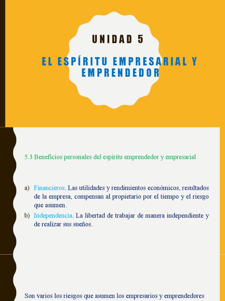 Espíritu Emprendedor y Beneficios | PDF | Iniciativa empresarial ...