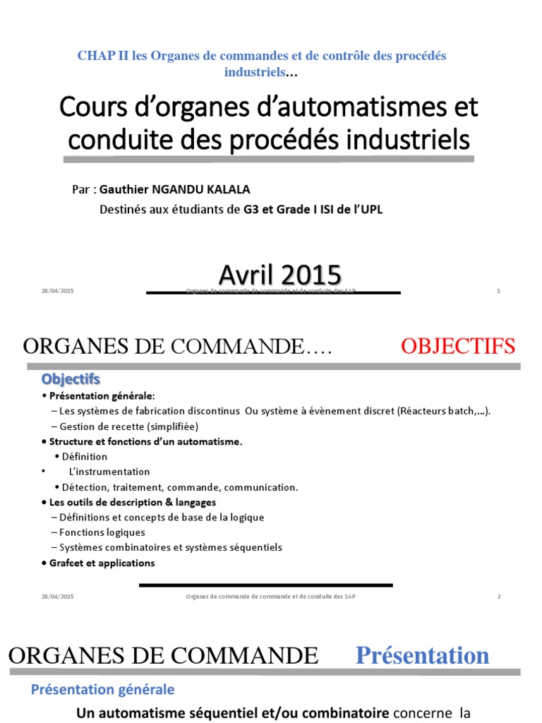 CHAPII Les Organes de Commandes Et de Conduites Des Procedes ...
