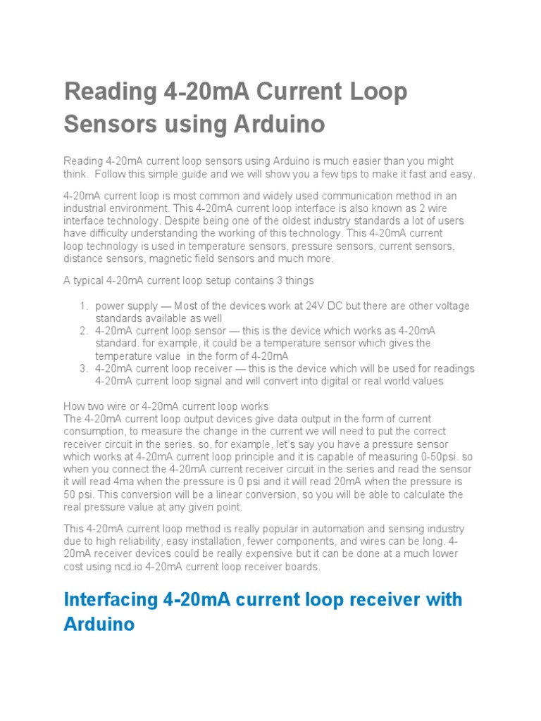 Reading 4-20ma Current Loop Sensors Using Arduino | PDF | Arduino | Sensor