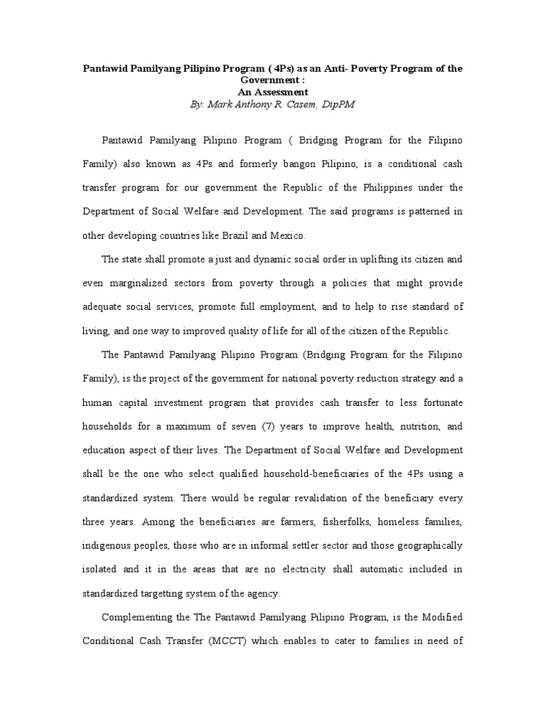 Assessment of Pantawid Pamilyang Pilipino Program | PDF | Labour ...