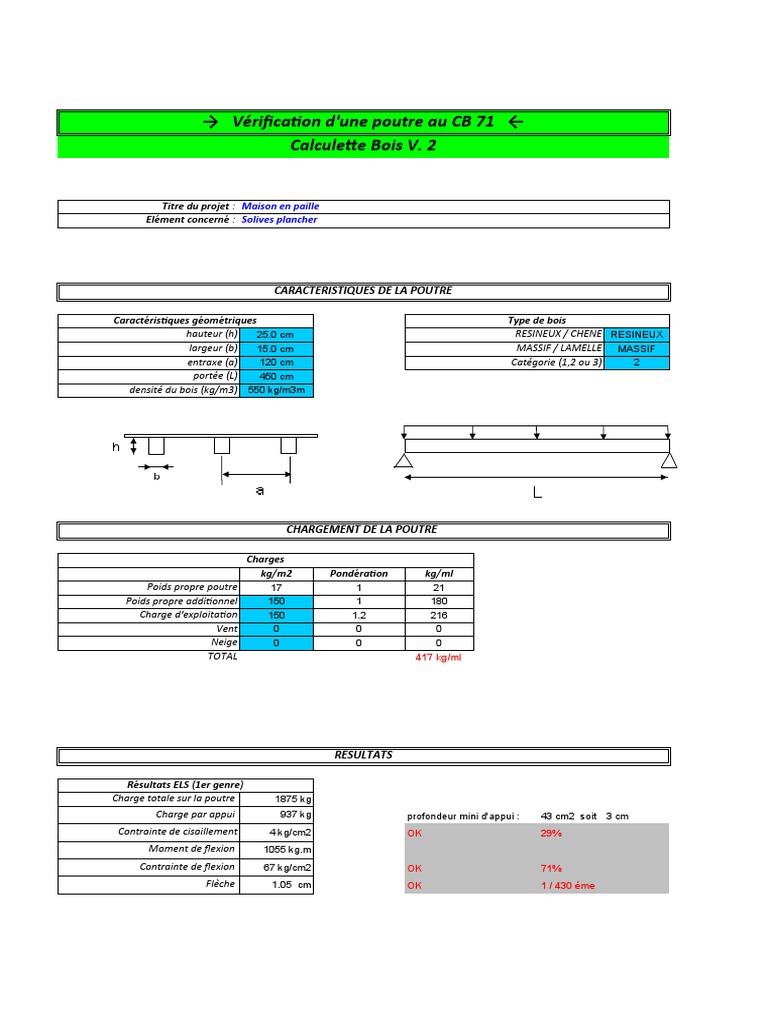 Calcul de poutre lamellé collé bois PDF Ingénierie des structures — free download