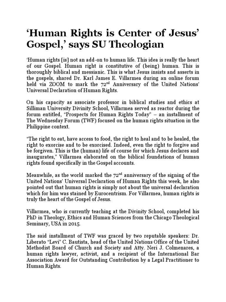 Human Rights at the Heart of the Gospel | PDF | Theology | Gospels
