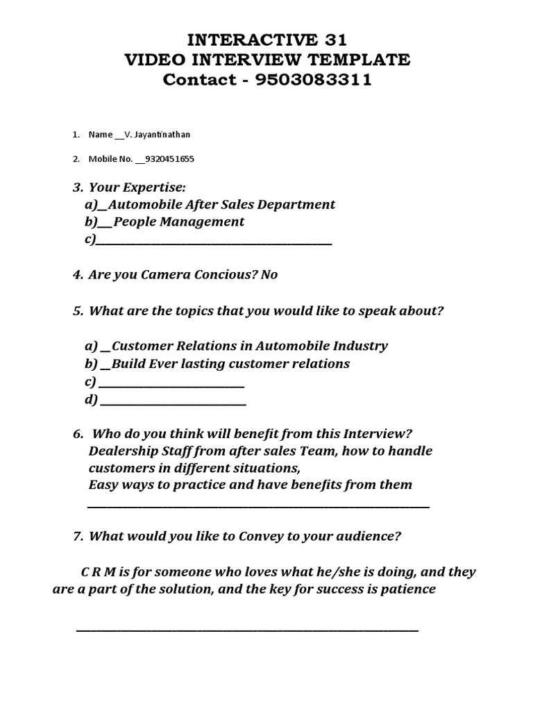 You Tube Channel Interview Template | PDF