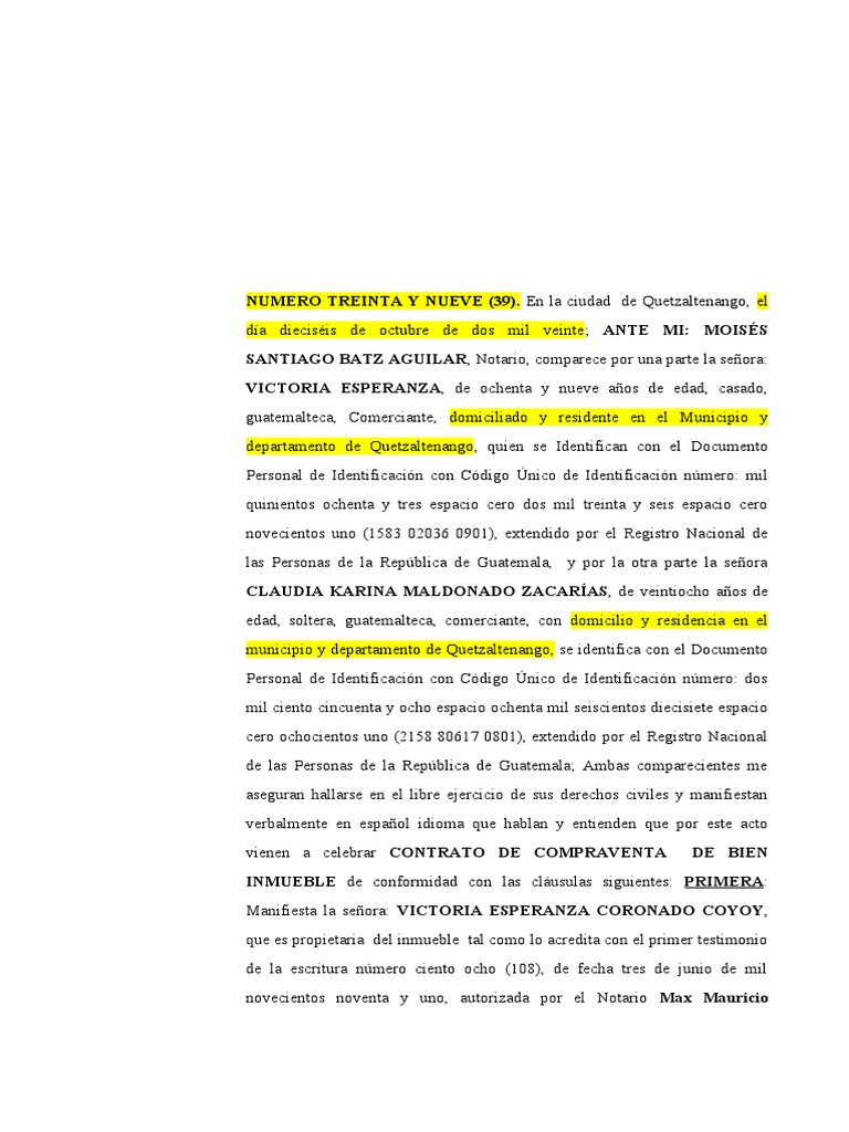 Compraventa de Inmueble en Quetzaltenango | PDF | Guatemala | Justicia