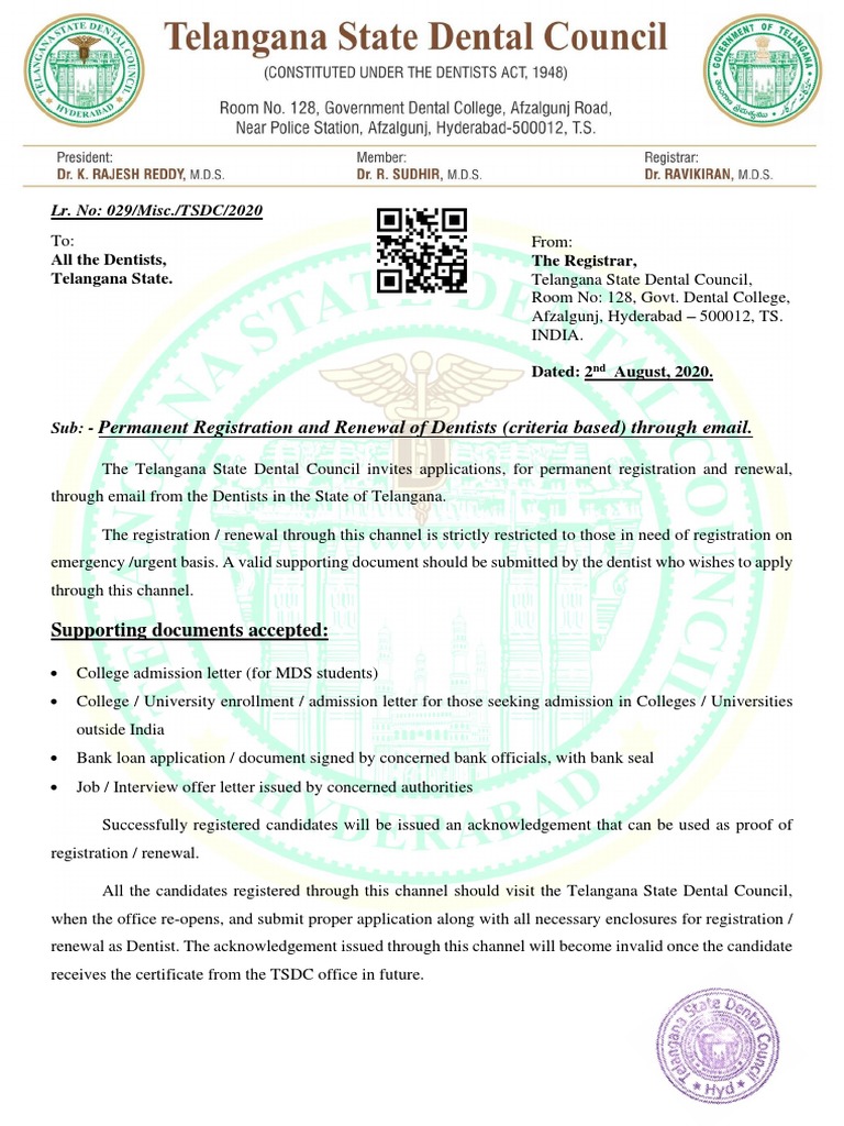 Permanent Registration and Renewal of Dentists (Criteria Based) Through