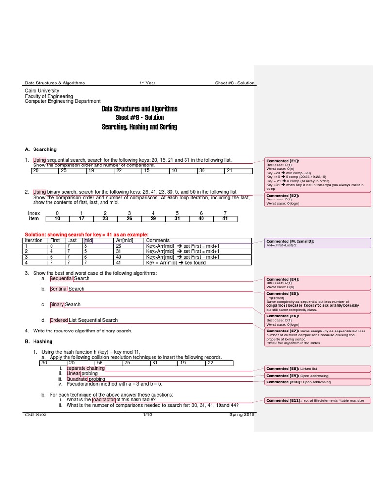 Sheet8 - Searching, Hashing and Sorting - S2018 - Solution - Updated ...