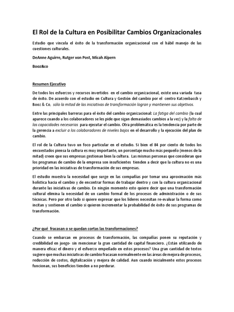 El Rol de La Cultura en Posibilitar Los Cambios Organizacionales | PDF ...