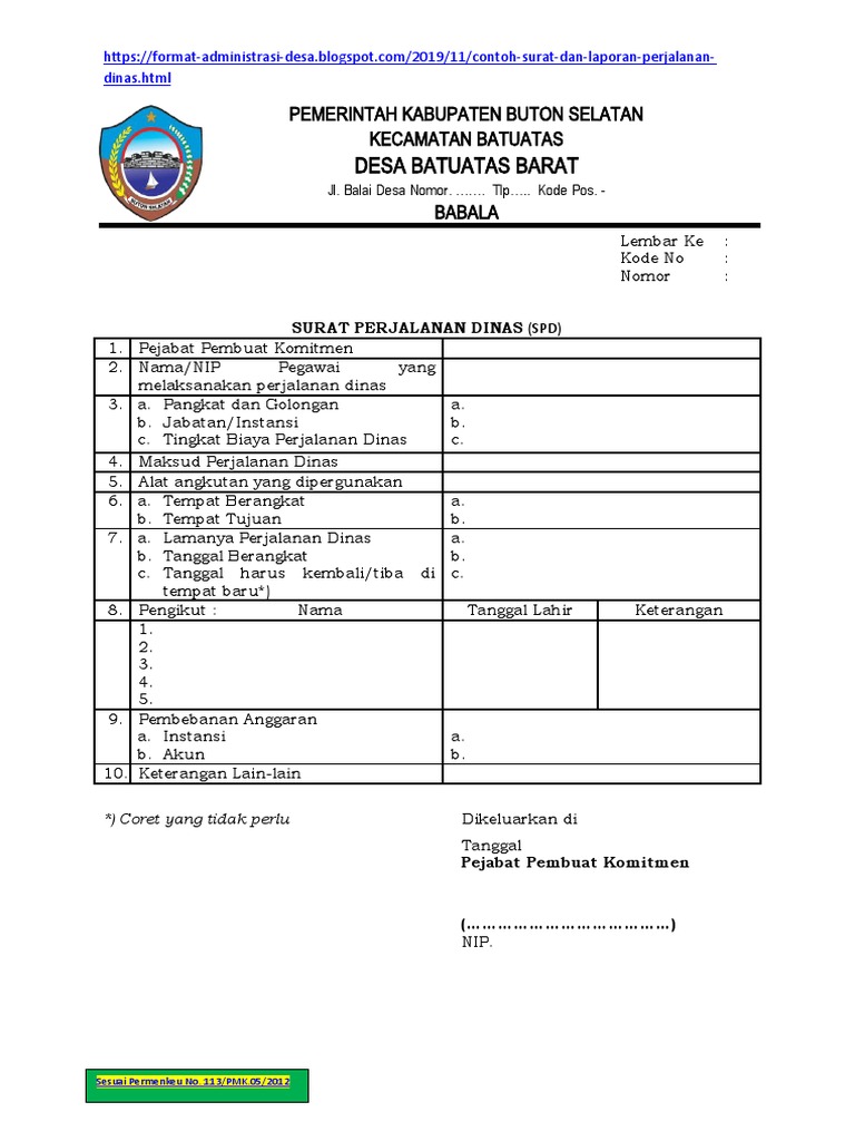 Format dan Contoh SPD Perjalanan Dinas | PDF