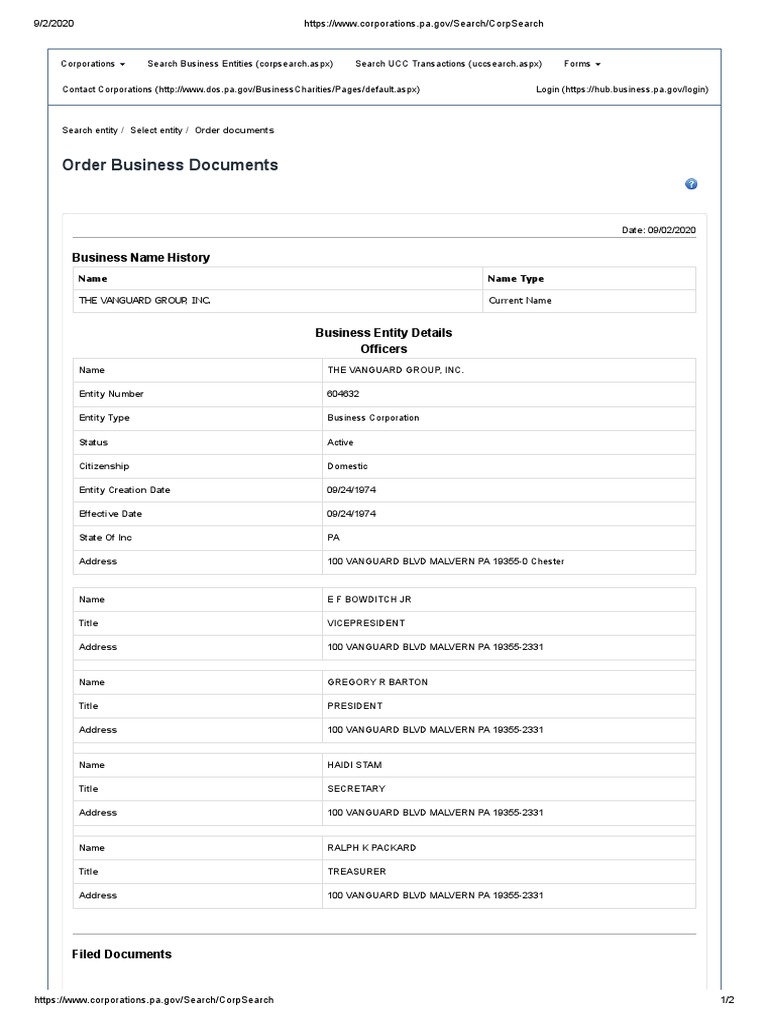 Vanguard Group Inc. Corporate Details | PDF | Business