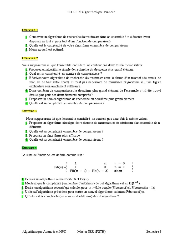 Exercices d'Algorithmique Avancée | PDF