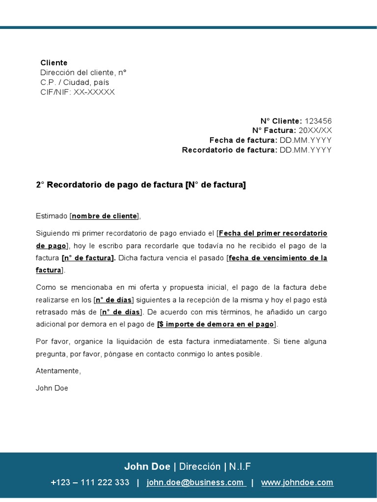 Recordatorio de Pago Formal (2° Recordatorio) PDF Comunicación por