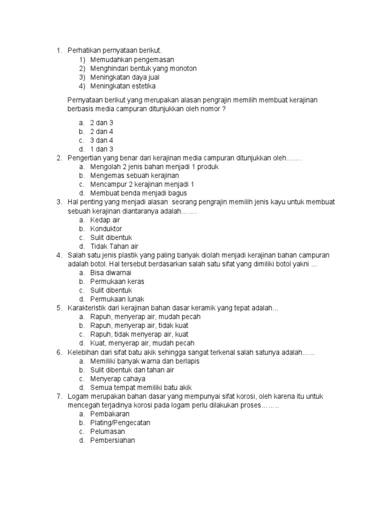 Soal Prakarya Kelas 9