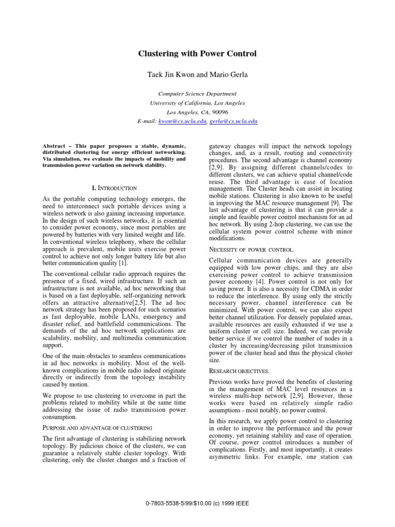 Dynamic Clustering for Power Control | PDF | Wireless Ad Hoc Network ...