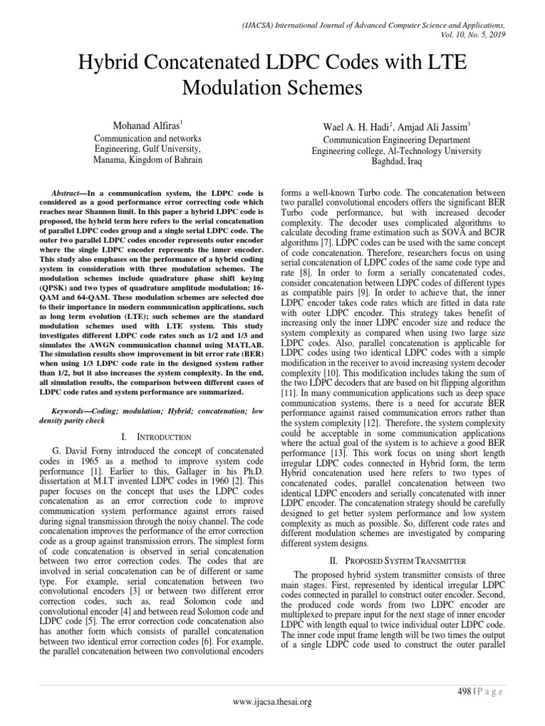 Hybrid LDPC Codes for LTE Modulation | PDF | Low Density Parity Check ...