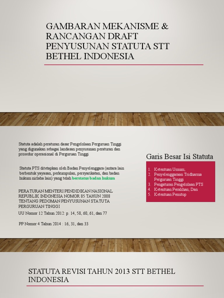 Gambaran Mekanisme & Rancangan Draft Penyusunan Statuta STT | PDF