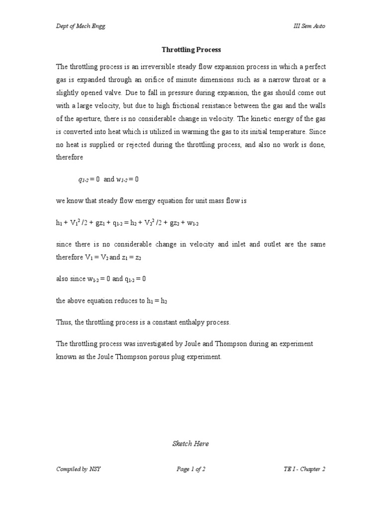 Throttling Process PDF Gases Chemistry