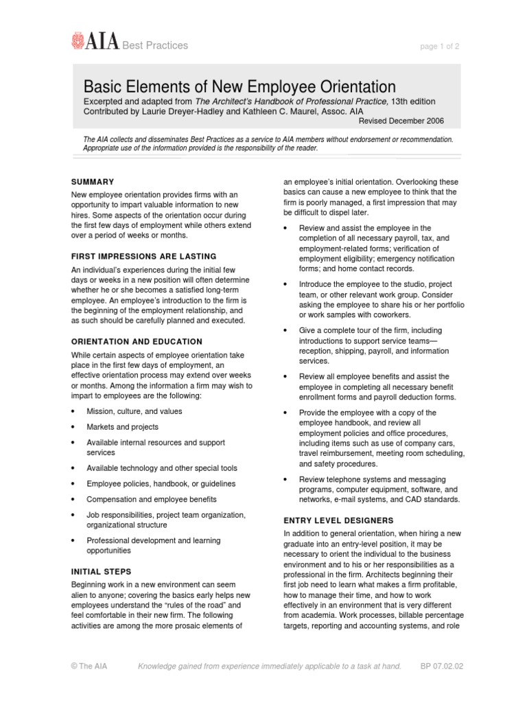 Basic Elements of New Employee Orientation | PDF | Employment | Architect