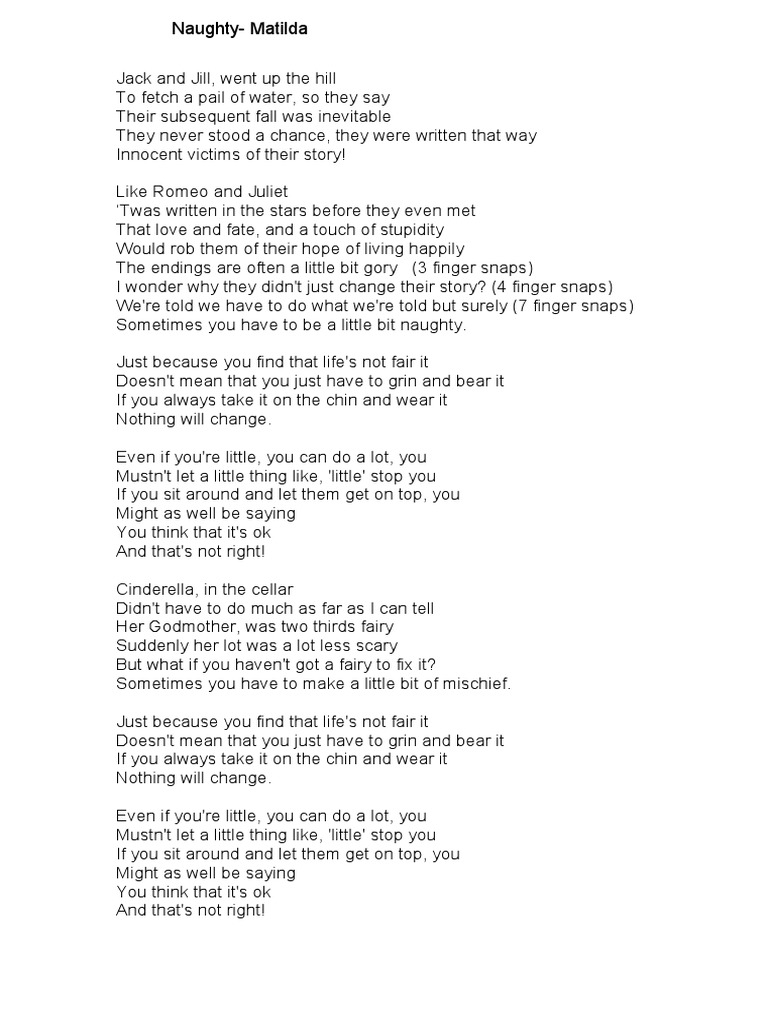 Naughty Matilda Lyrics PDF