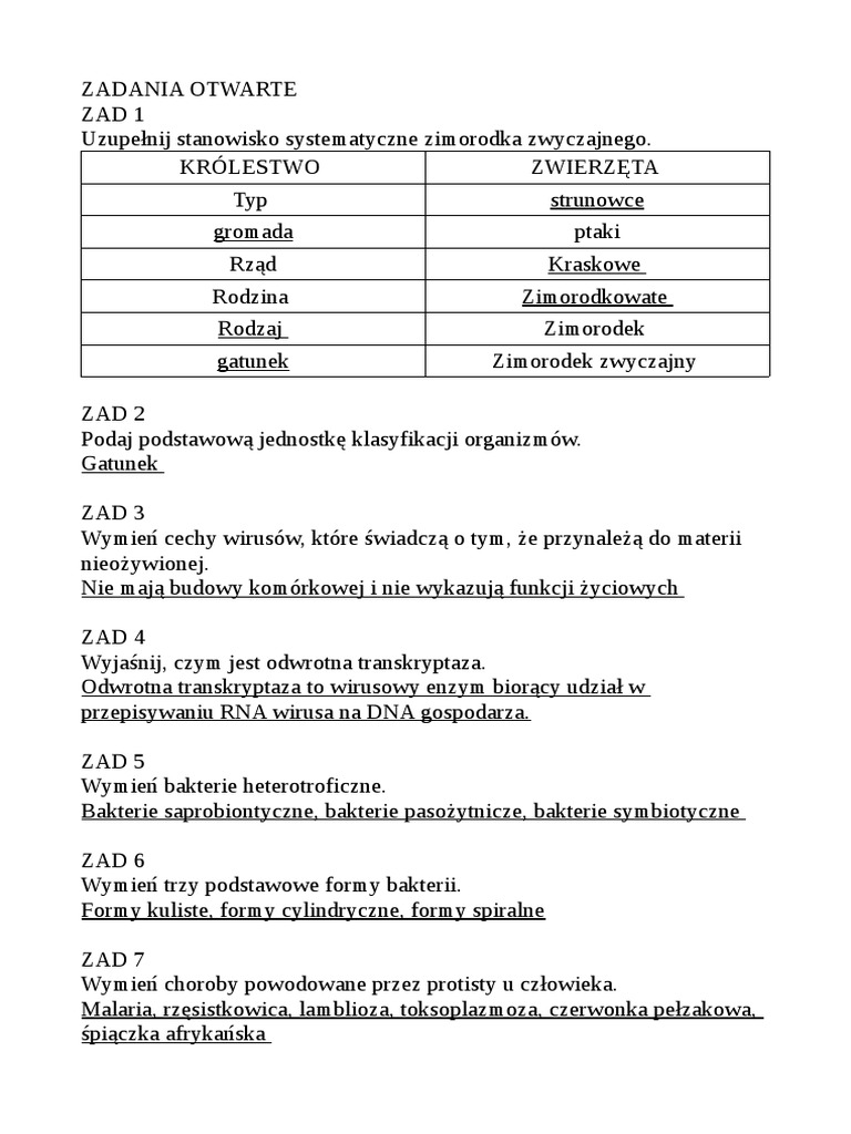 Test Wirusy Bakterie Protisty I Grzyby Klasa 5