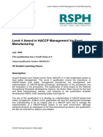 RSPH Level 4 Award in Haccp Management For Food Manufacturing