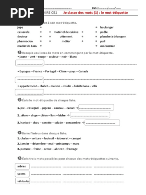 Les Mots Etiquettes Pdf La Nature