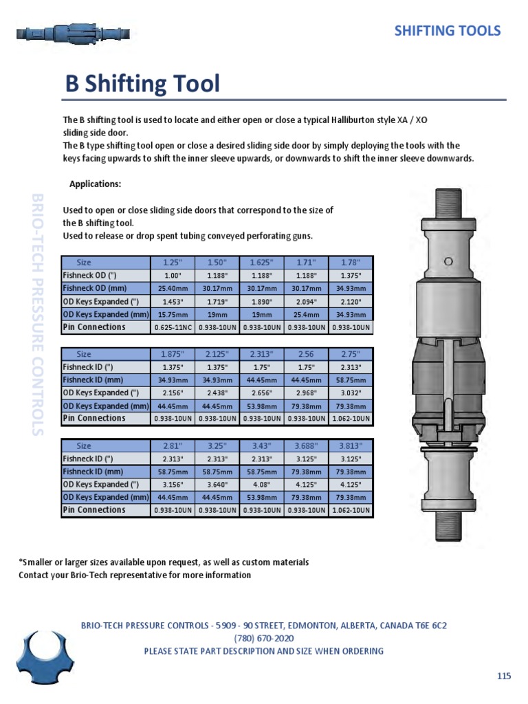 B Shifting Tool Specifications | PDF | Manufactured Goods | Equipment