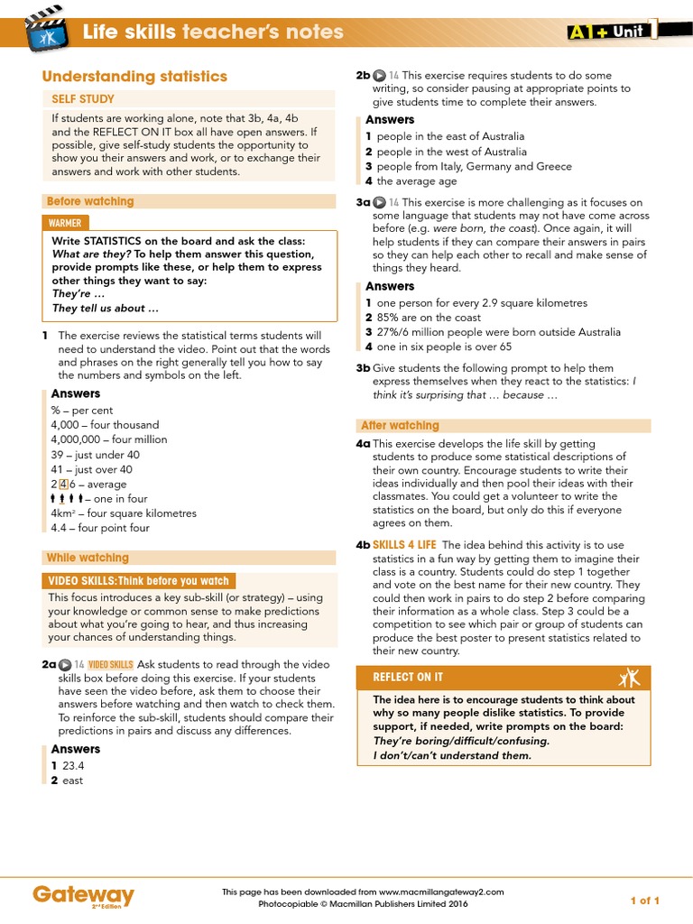 A1+ UNIT 1 Life Skills Video Teacher's Notes | PDF | Learning ...