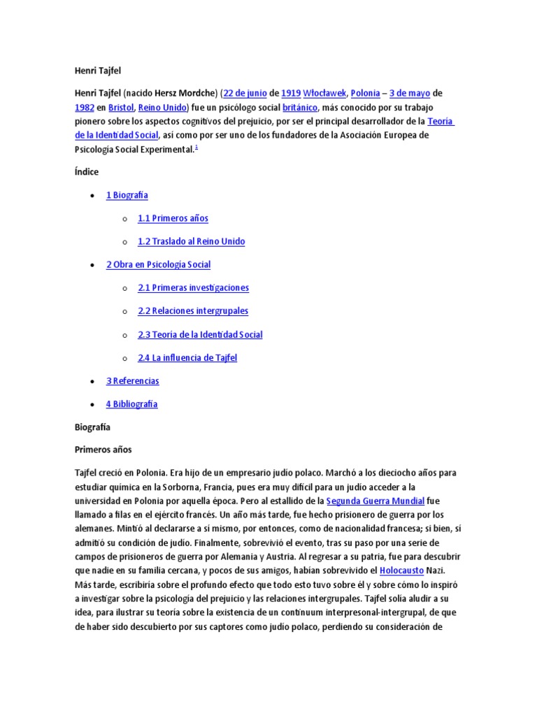 Henri Tajfel y la Teoría de la Identidad Social | PDF | Psicología ...