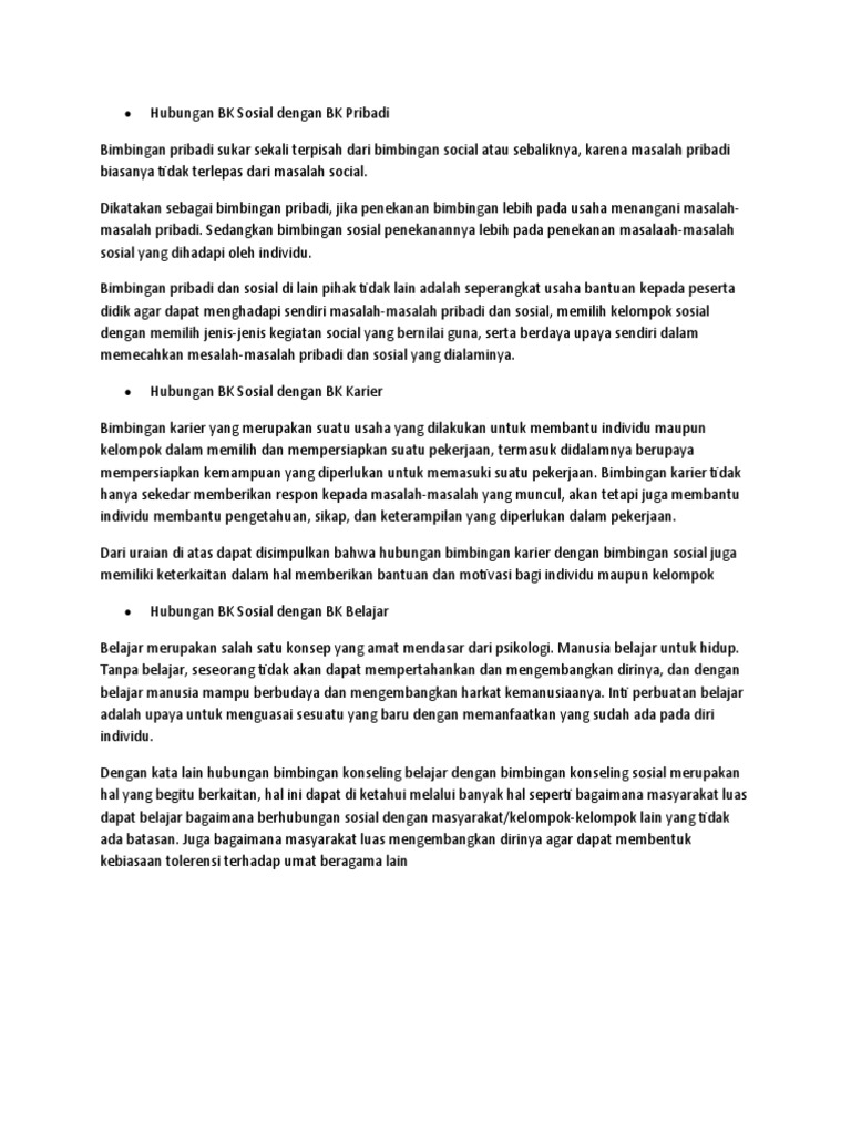 Hubungan Bk Sosial Dengan Bk Pribadi Bk Karier Dan Bk Belajar