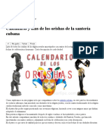 Calendario y Días de Los Orishas de La Santería Cubana