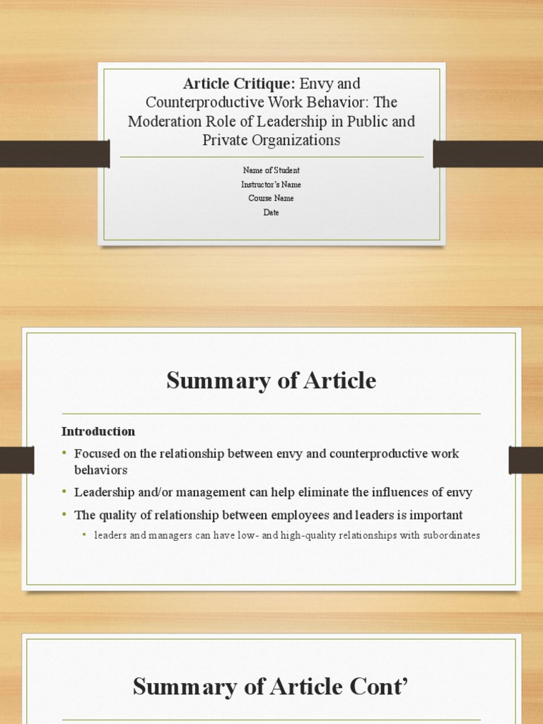 Counterproductive Work Behavior: The Moderation Role of Leadership in ...
