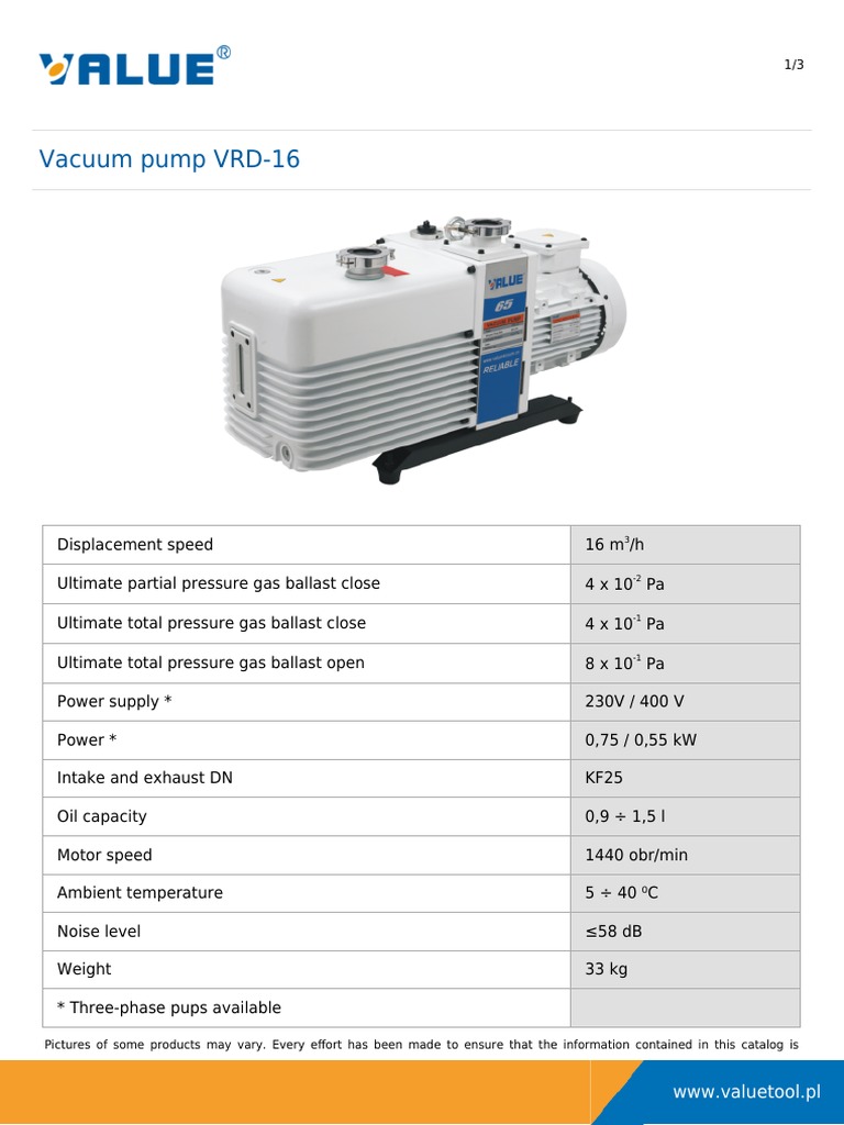 Vacuum Pump VRD-16: WWW - Valuetool.pl | PDF