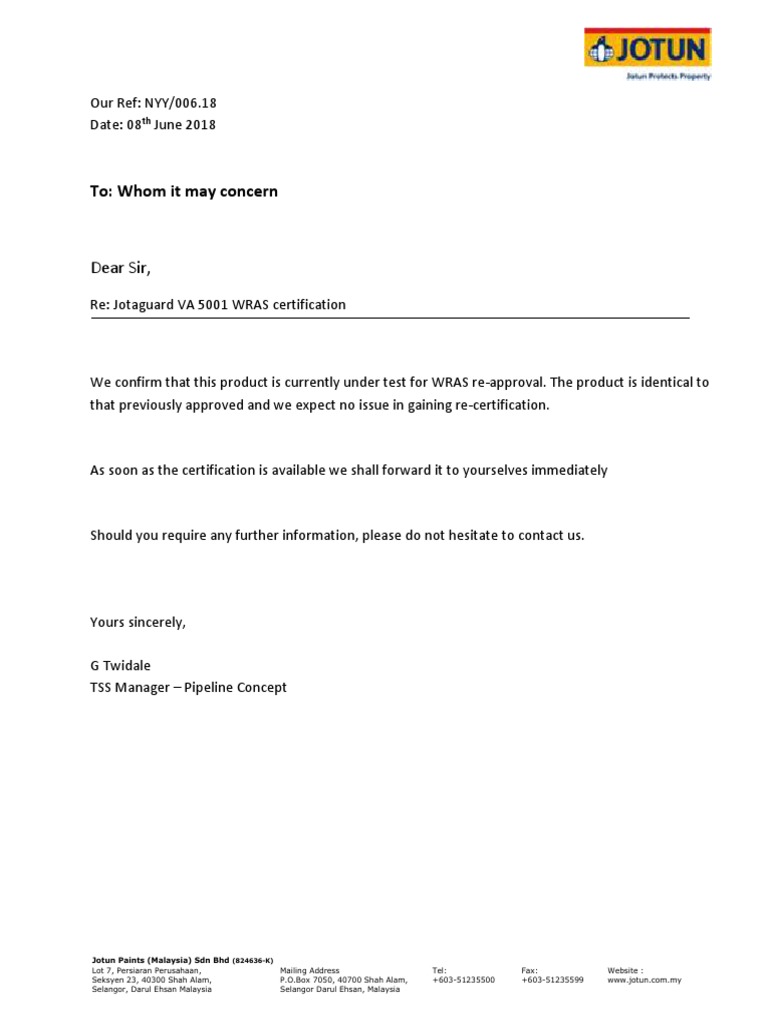 Jotaguard 630 WRAS Certification Update | PDF