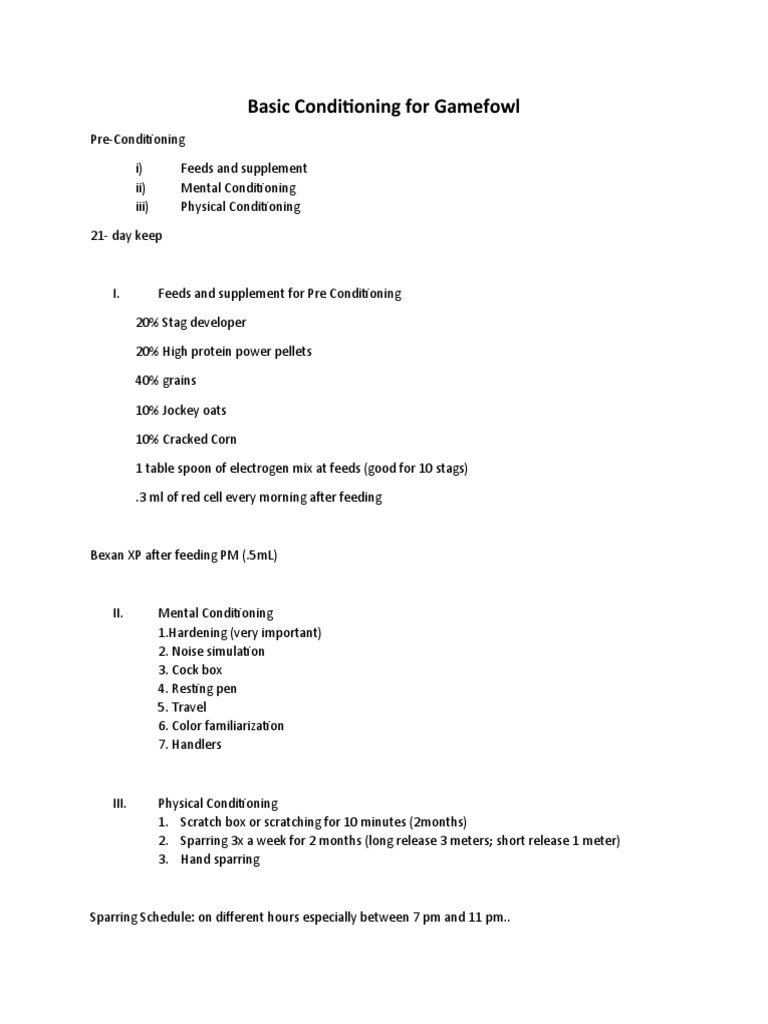 Conditioning For Gamefowl | PDF | Rooster | Vitamin